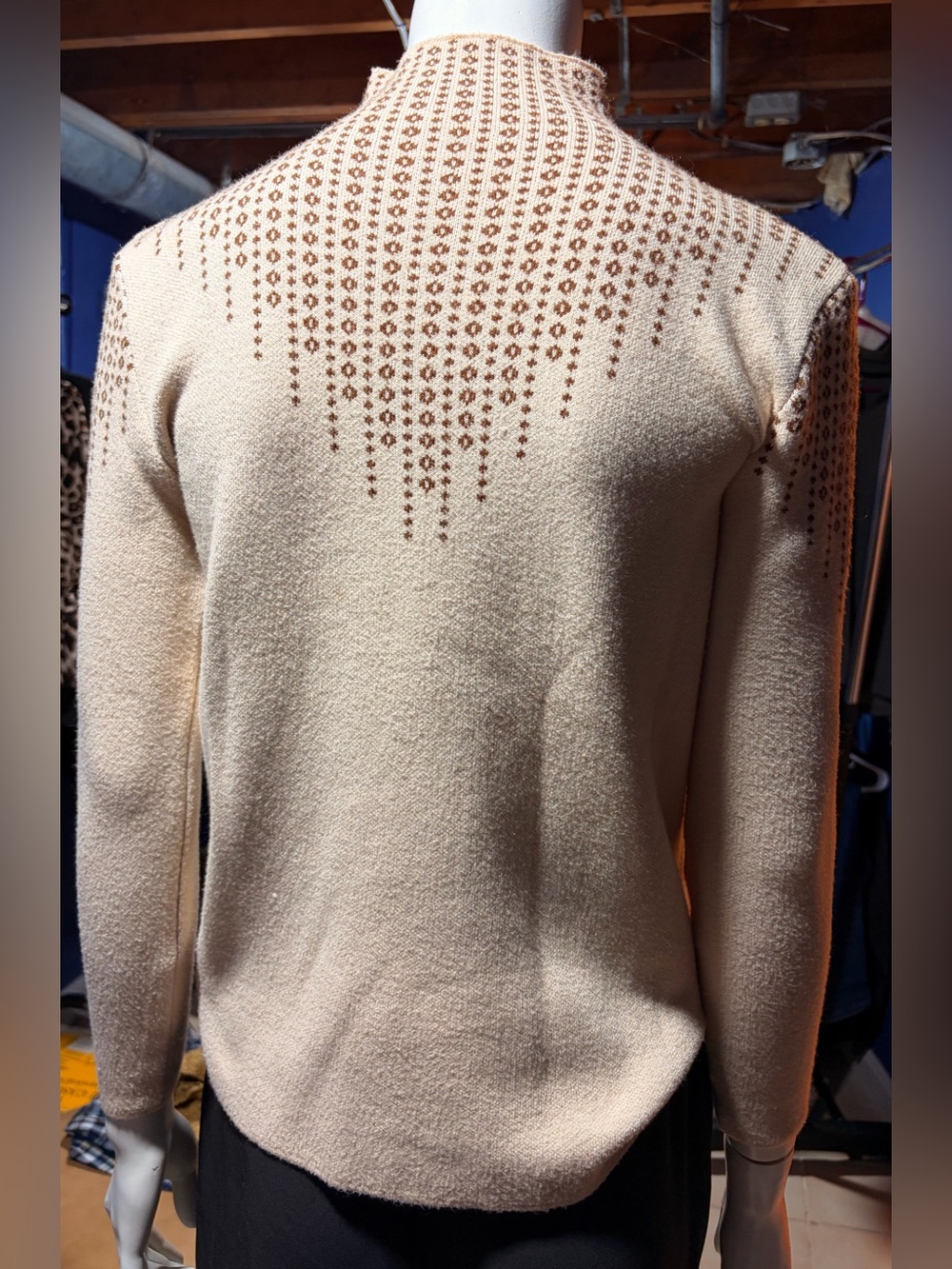 Cream Women's Sweater with Brown Dot Yoke